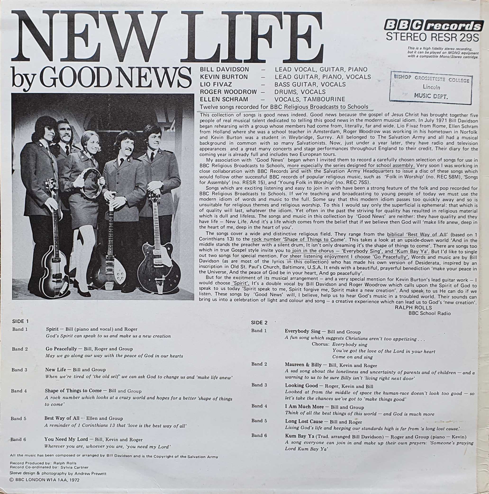 Picture of RESR 29 New life by Good News by artist Bill Davidson / Good News from the BBC records and Tapes library